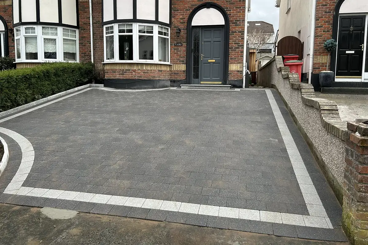 Completed block paving driveway with contrasting silver border in Scholarstown Dublin by Driveways 4 You