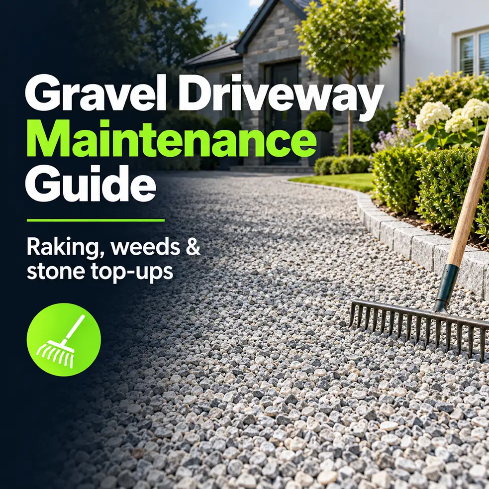 Gravel driveway maintenance guide covering raking, weeds and stone top-ups