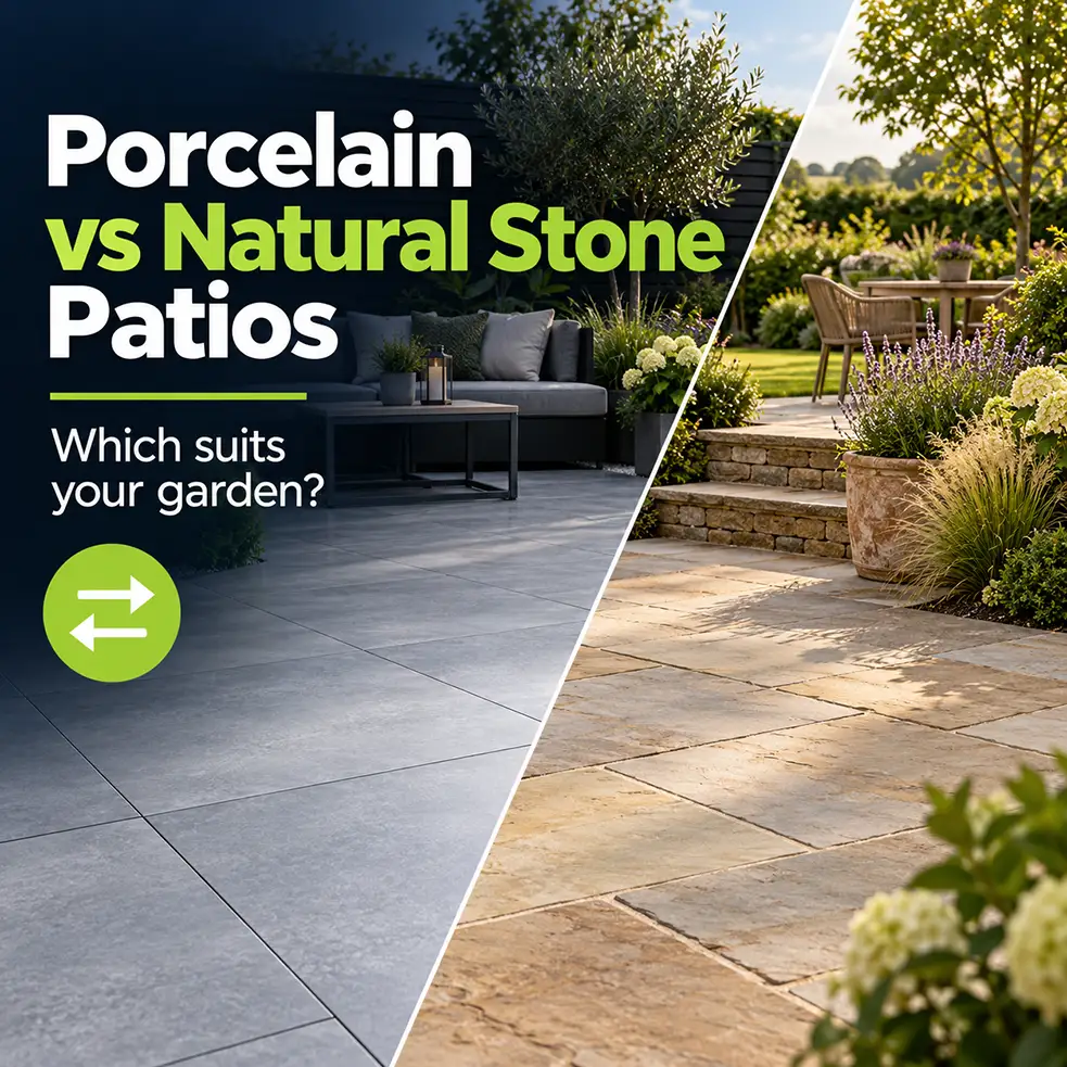 Porcelain vs natural stone patios comparison guide