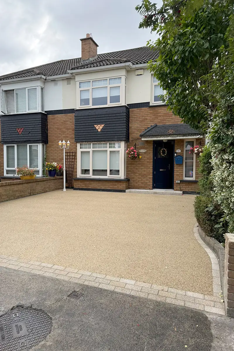 Completed resin-bound driveway with granite edging in Parklands Dublin 24