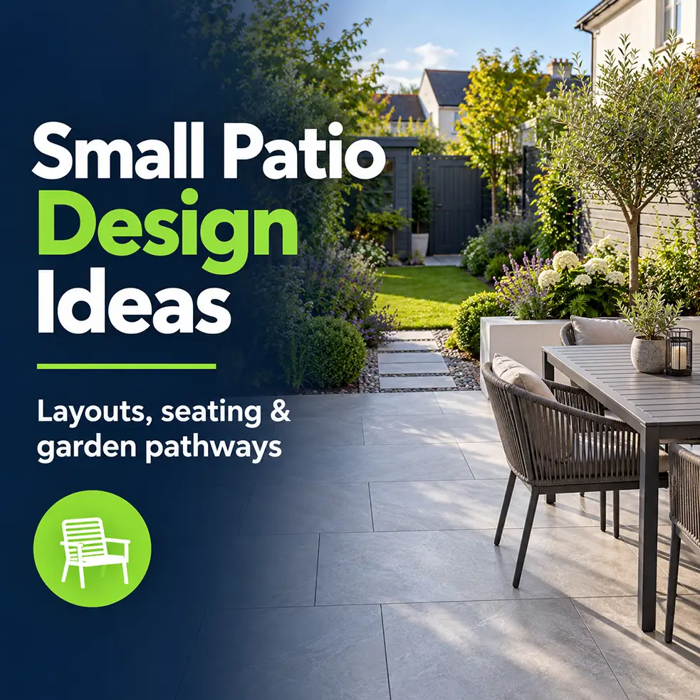 Small patio design ideas covering seating, paving and garden pathways