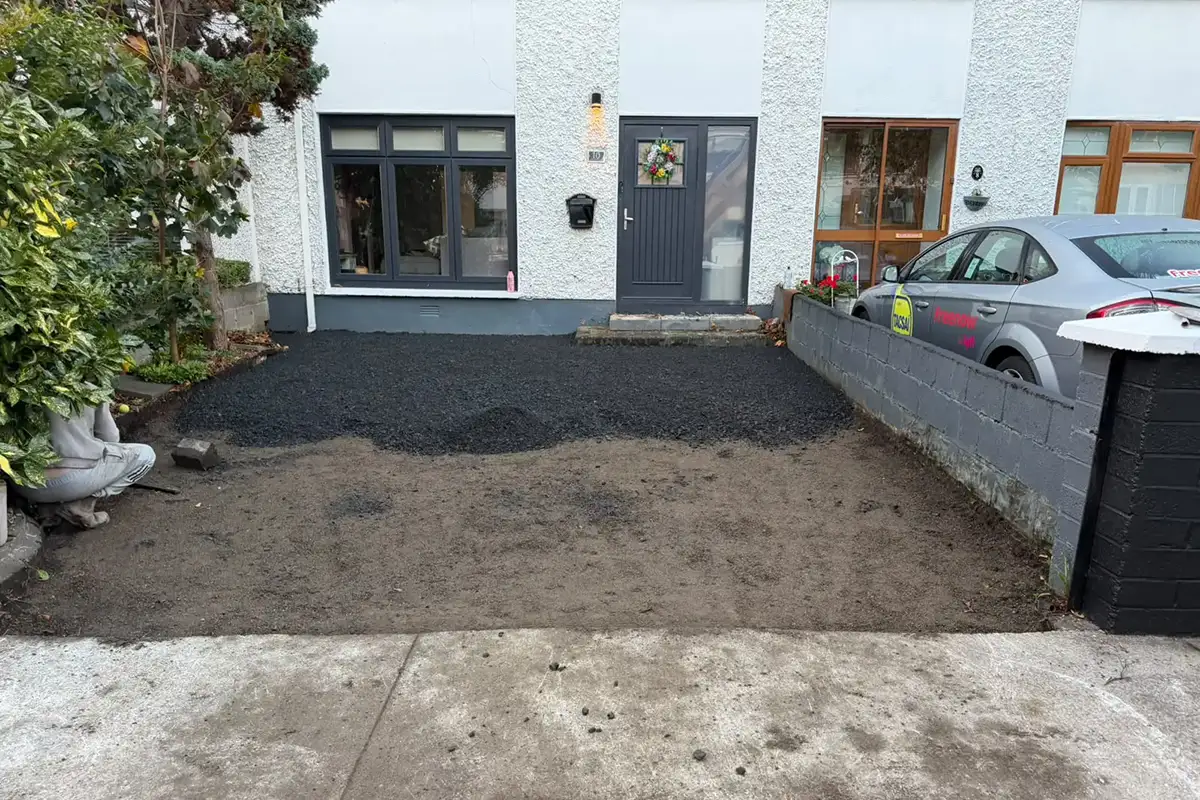 Ground preparation after removing an uneven cobblelock driveway on Bawnville Road Tallaght