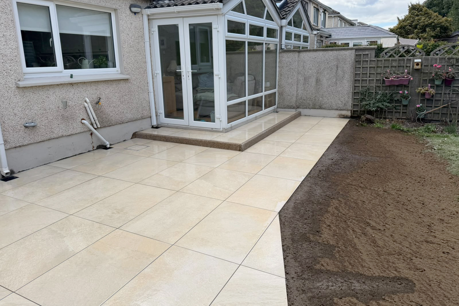 Porcelain patio paving completed at a property in Orlagh Downs Dublin 16