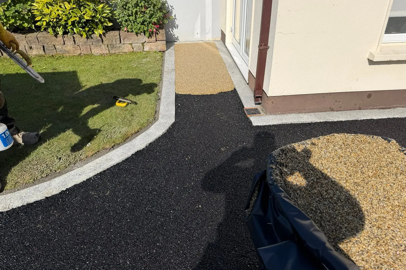Resin patio installation in progress at a property in Stone Abbey Dublin 16