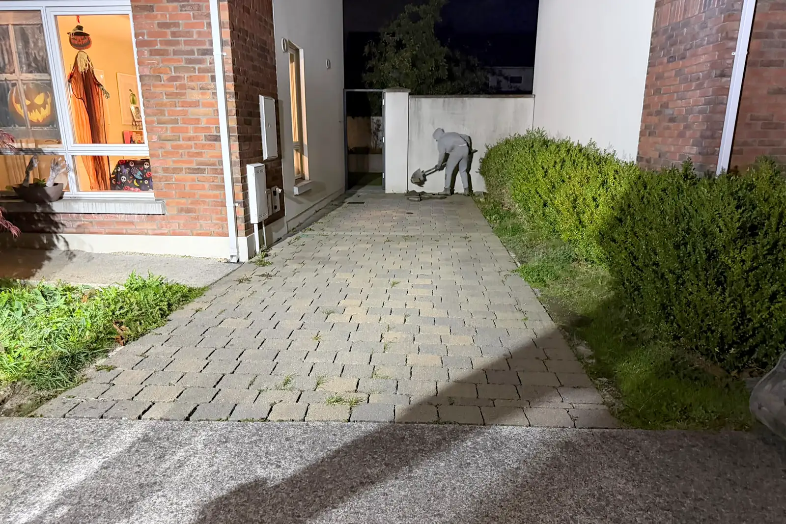 Old cobblelock driveway with gaps and weed growth before replacement in Diswellstown Castleknock